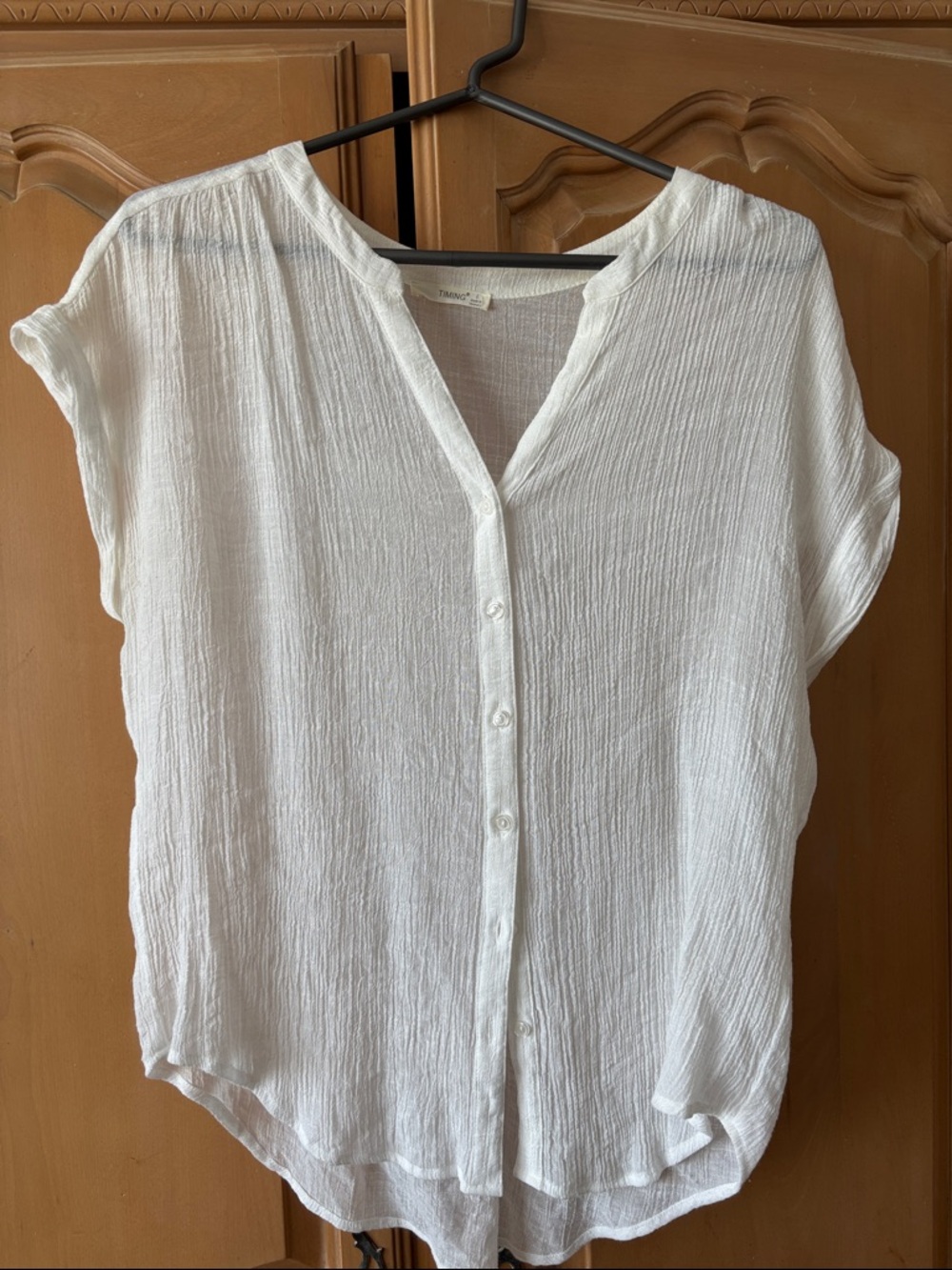 Timing White Button-Down Cap Sleeve Blouse